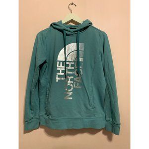 The North Face women's teal hoodie pullover sweatshirt.